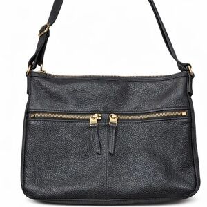 Vintage Fossil Black Pebbled Leather Crossbody Bag – Brass Hardware